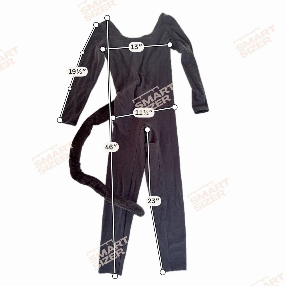 Black Cat Costume SZ M Unitard Jumpsuit Long Faux Fur Tail Halloween Cosplay